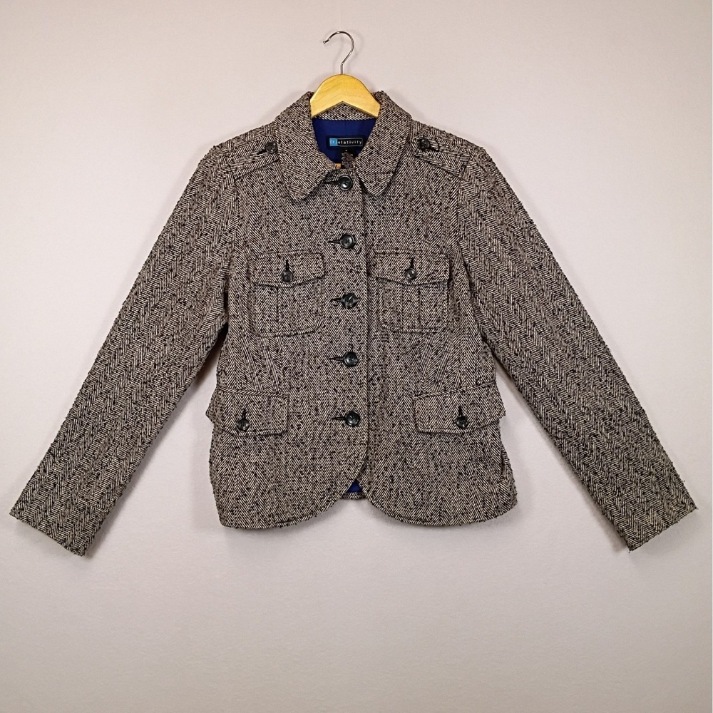 Dark Academia Relativity Women S Black White Herringbone Utility Field Jacket